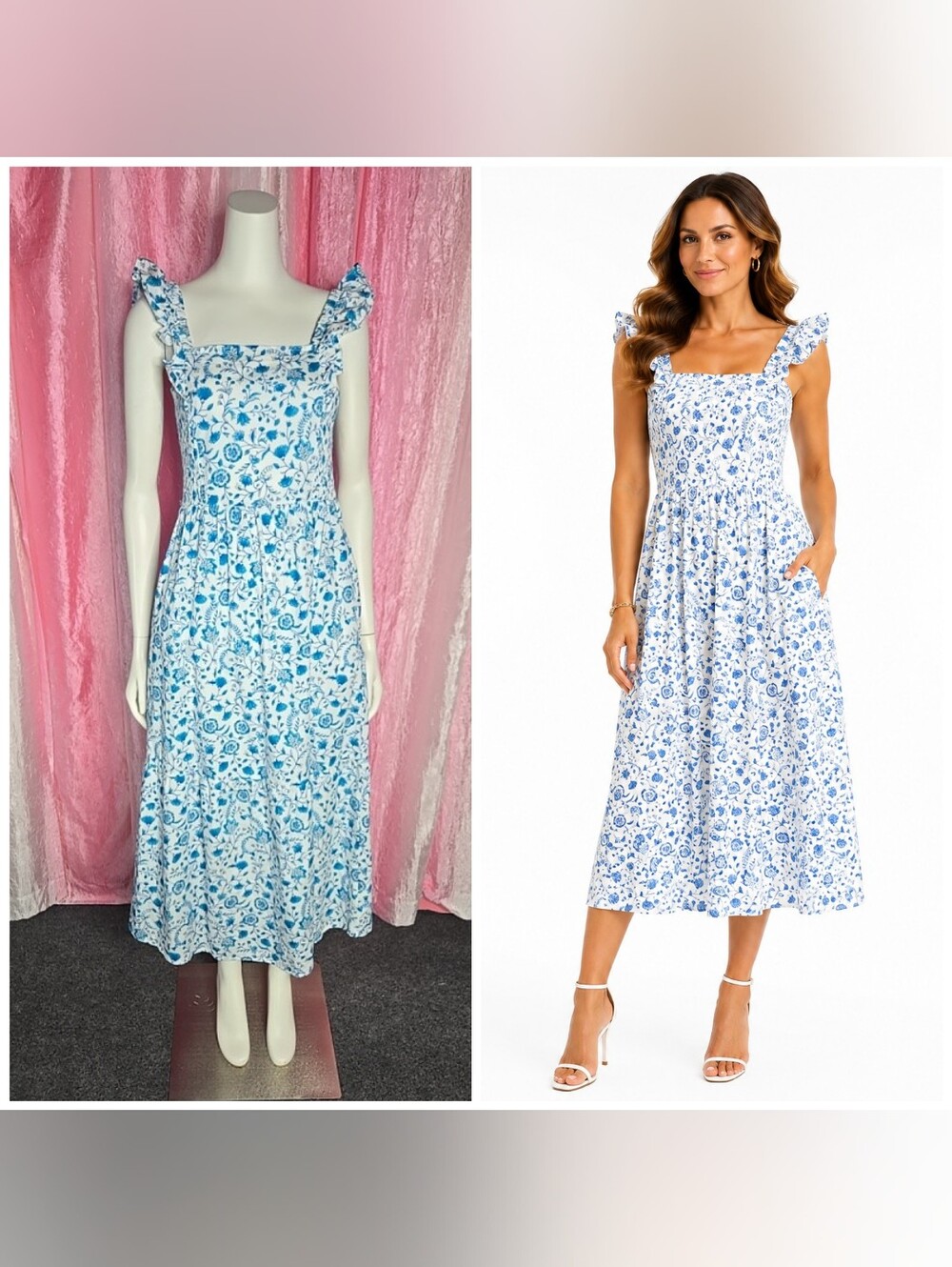 Draper James Blue White Floral Ruffle Cotton Cottagecore Dress Size Small